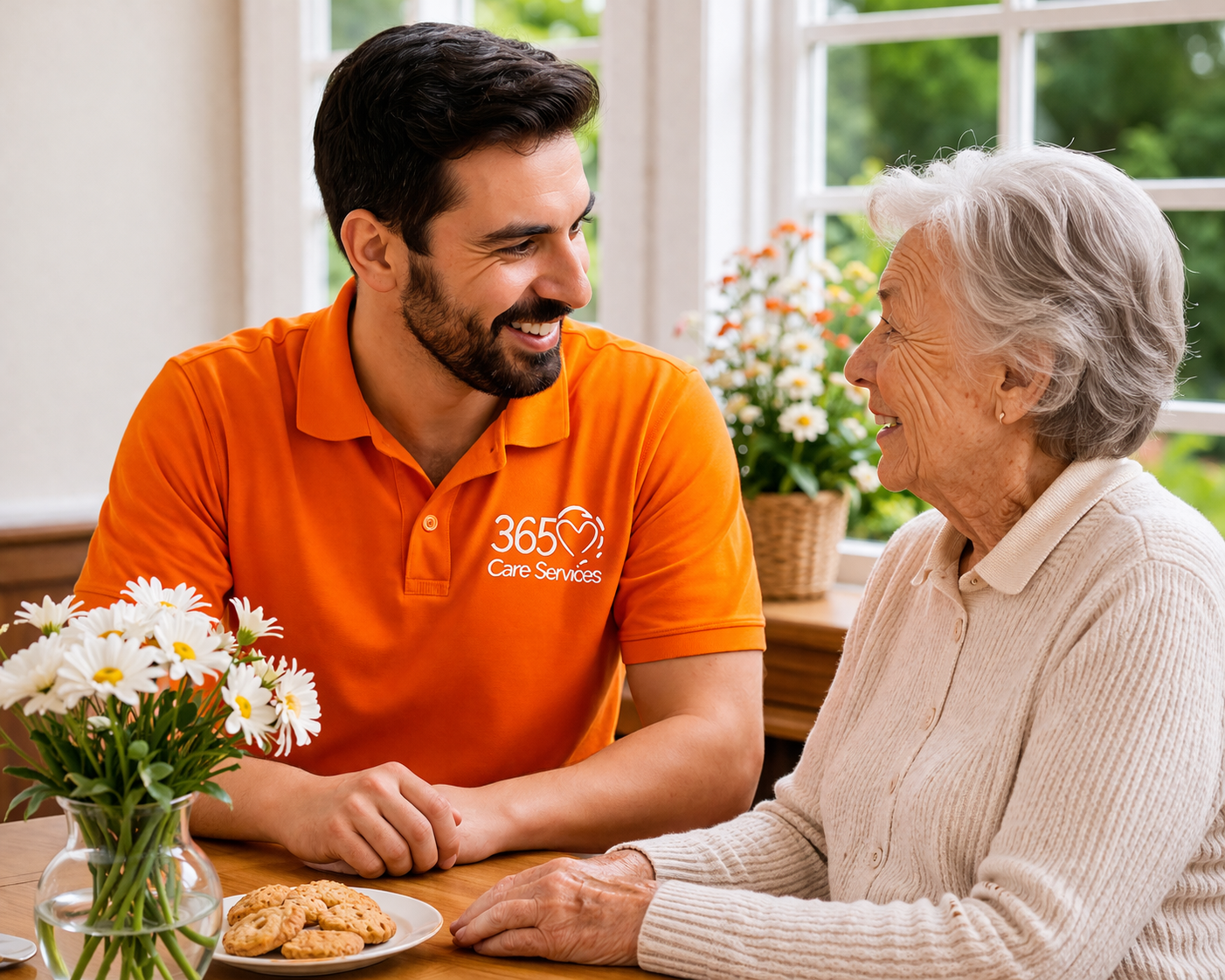 Companion carer sharing a warm moment with a client during a home visit